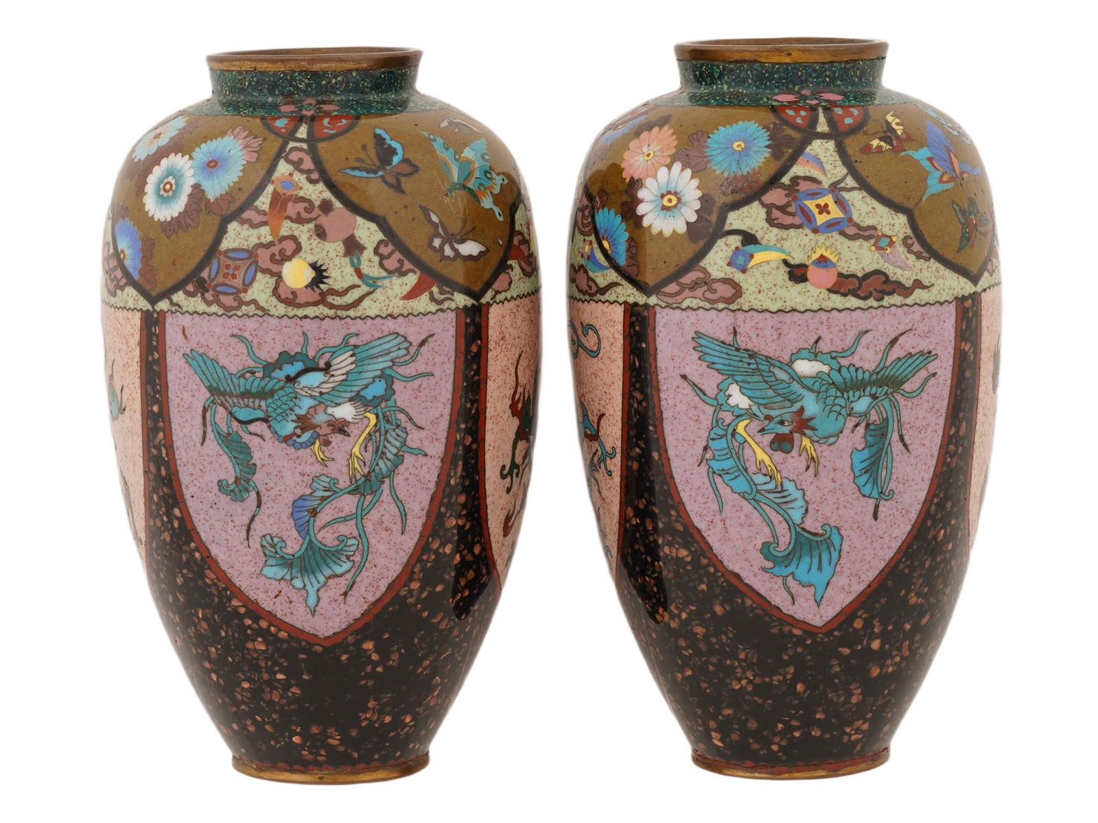 PAIR OF ANTIQUE JAPANESE MEIJI CLOISONNE ENAMEL VASES (1 of 7)