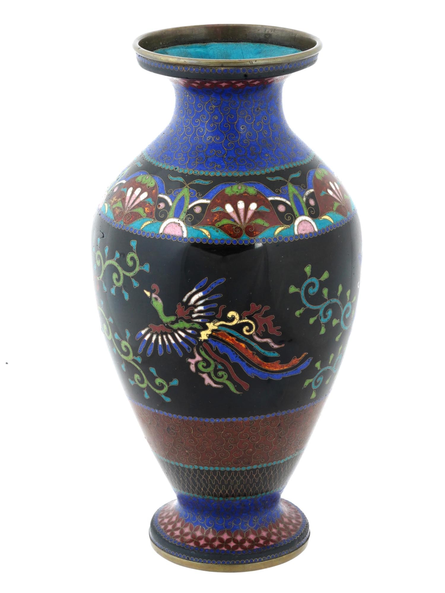 JAPANESE MEIJI ERA CLOISONNE ENAMEL GOLDSTONE VASE (1 of 6)