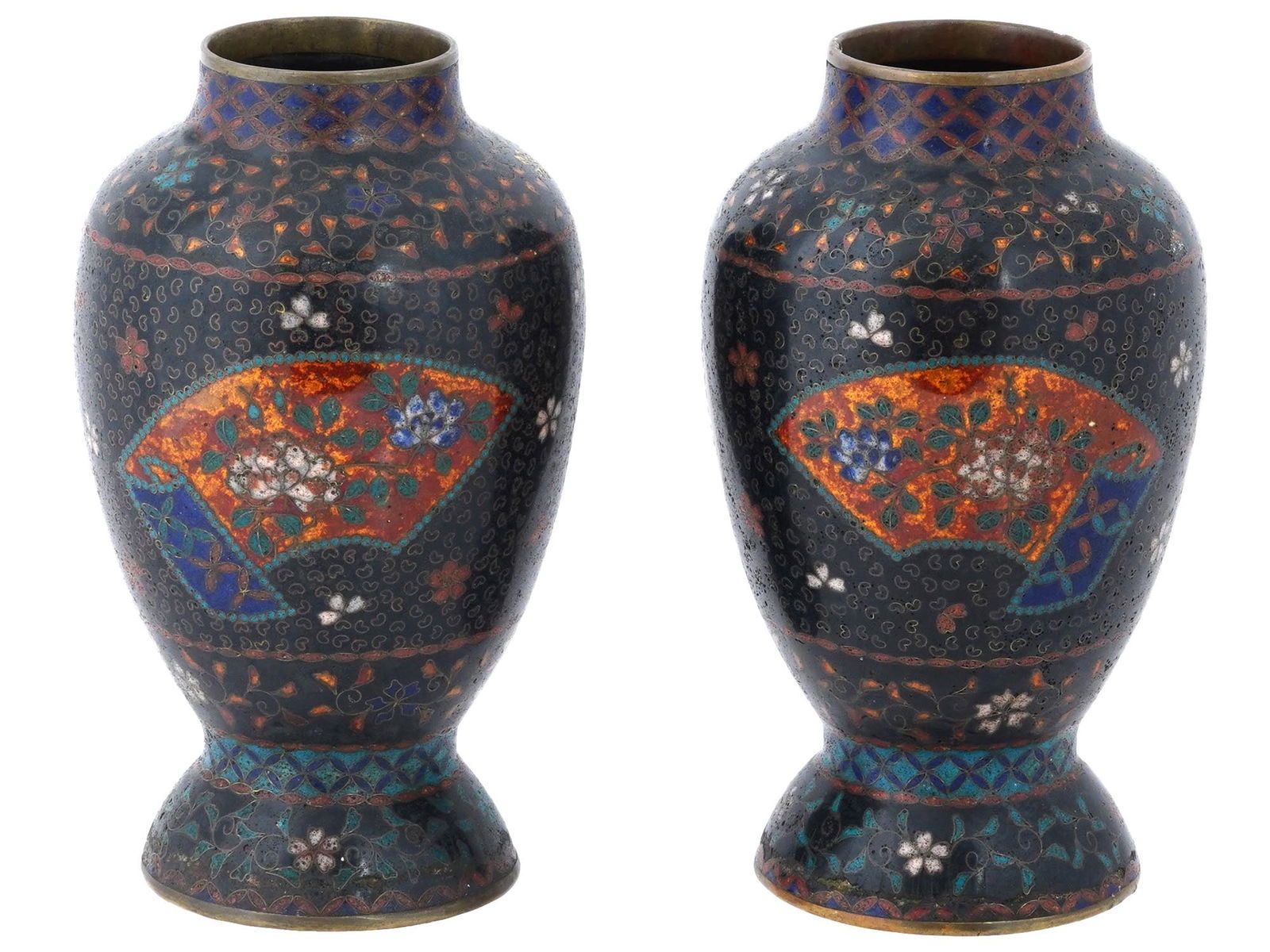 ANTIQUE JAPANESE MEIJI CLOISONNE FLORAL DESIGN VASES (1 of 9)