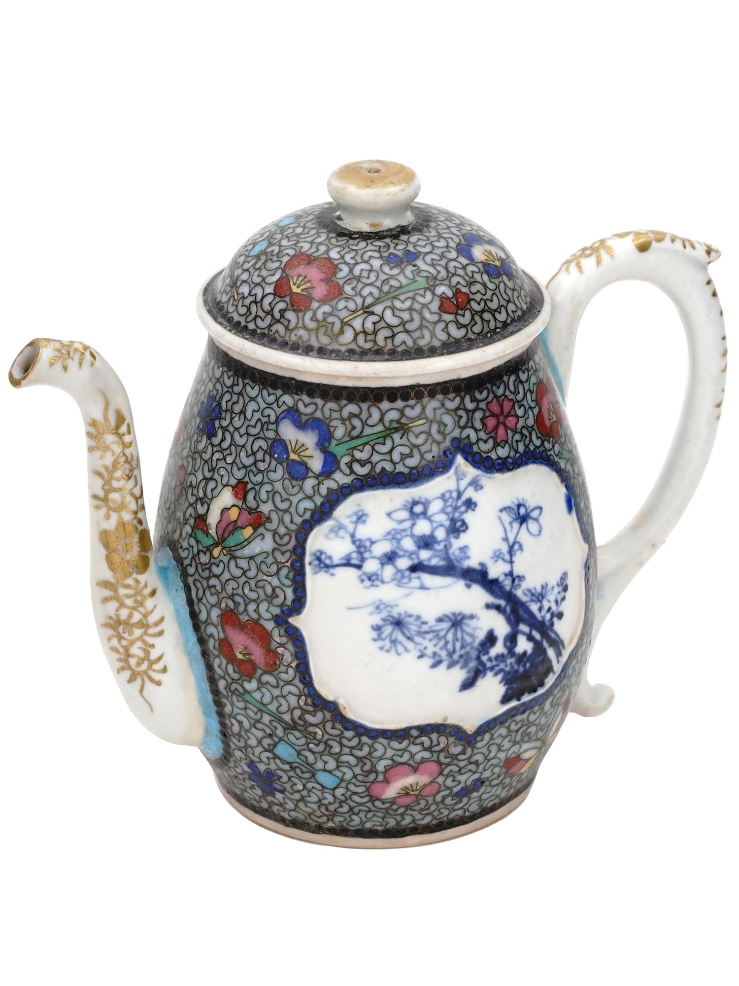 ANTIQUE JAPANESE MEIJI PORCELAIN CLOISONNE TEAPOT (1 of 8)