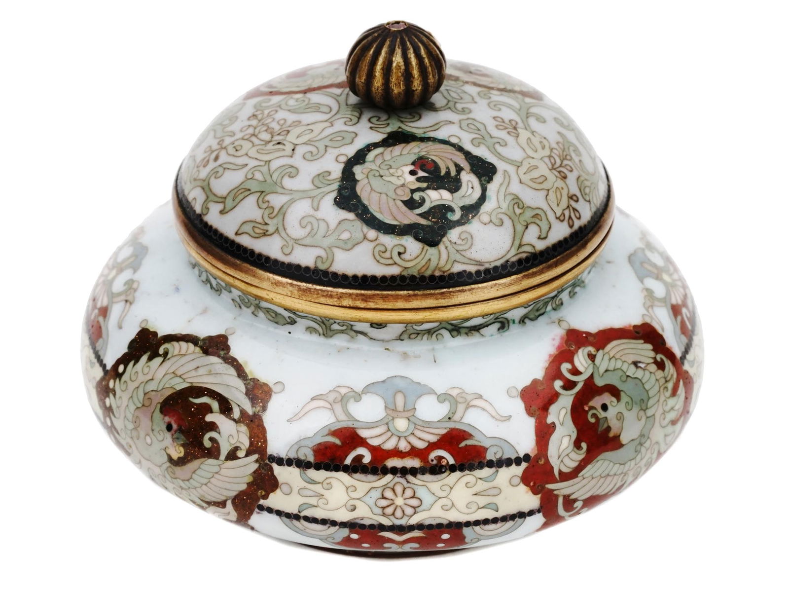 ANTIQUE JAPANESE MEIJI PERIOD ROUND CLOISONNE COVERED JAR (1 of 7)