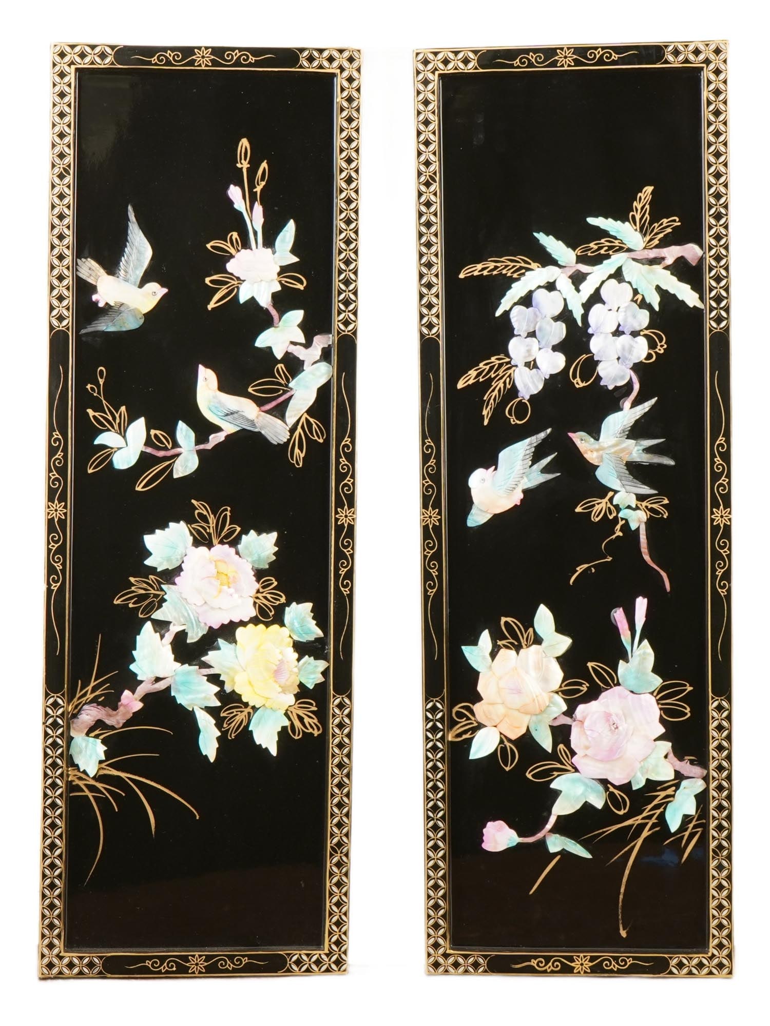 VINTAGE CHINESE WALL PANELS WITH MOTHER OF PEARL INLAY (1 of 7)
