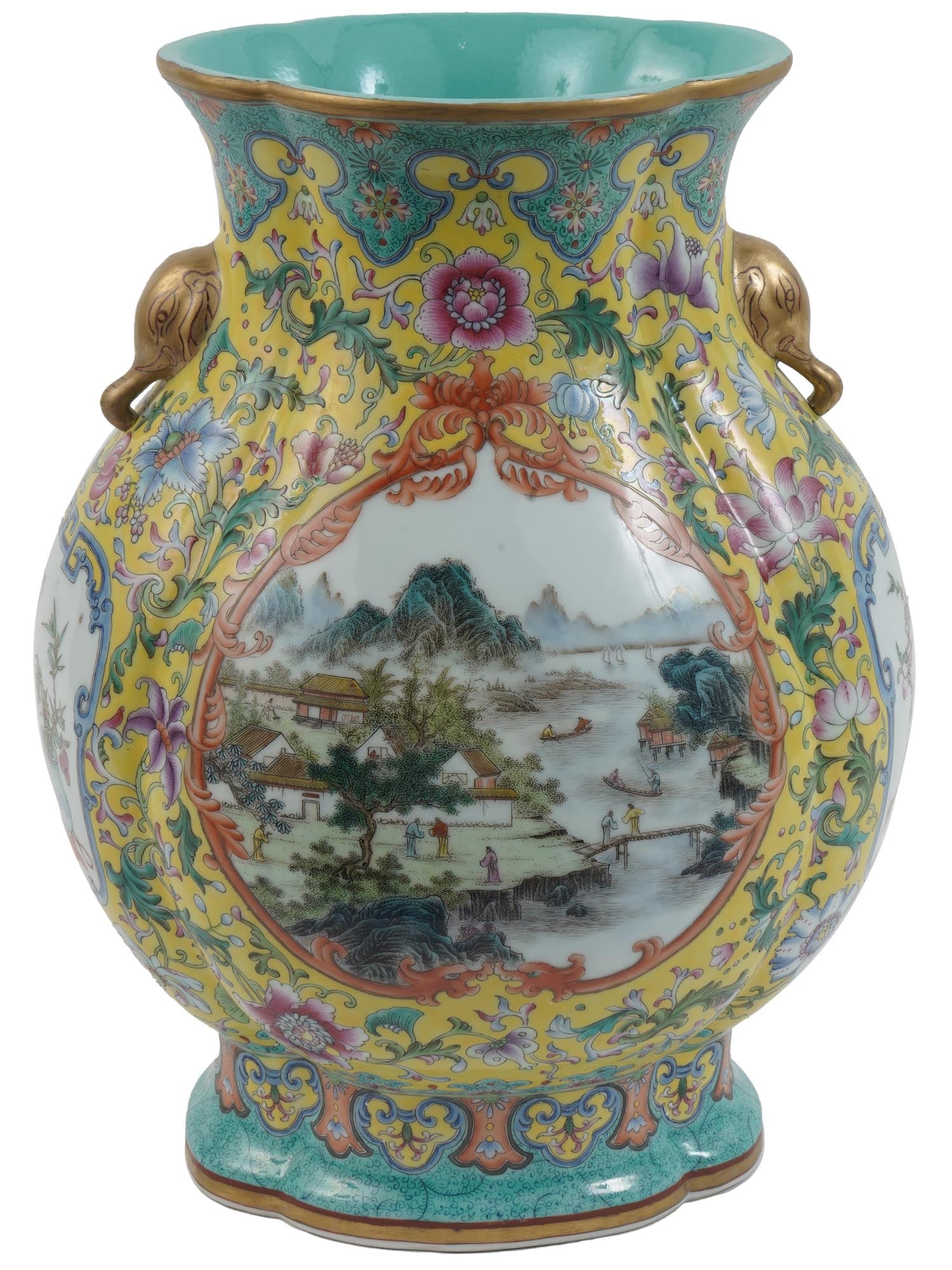 ANTIQUE CHINESE PORCELAIN YELLOW GROUND HU VASE (1 of 6)