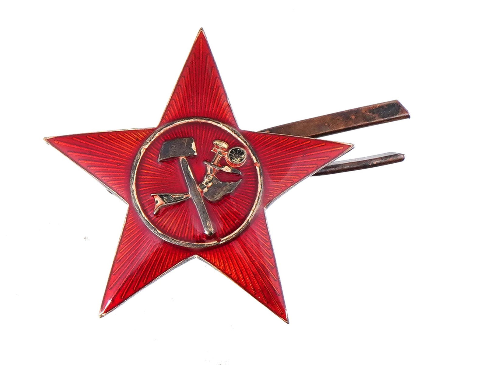 RUSSIAN SOVIET RED ARMY BRONZE ENAMEL CAP BADGE (1 of 2)
