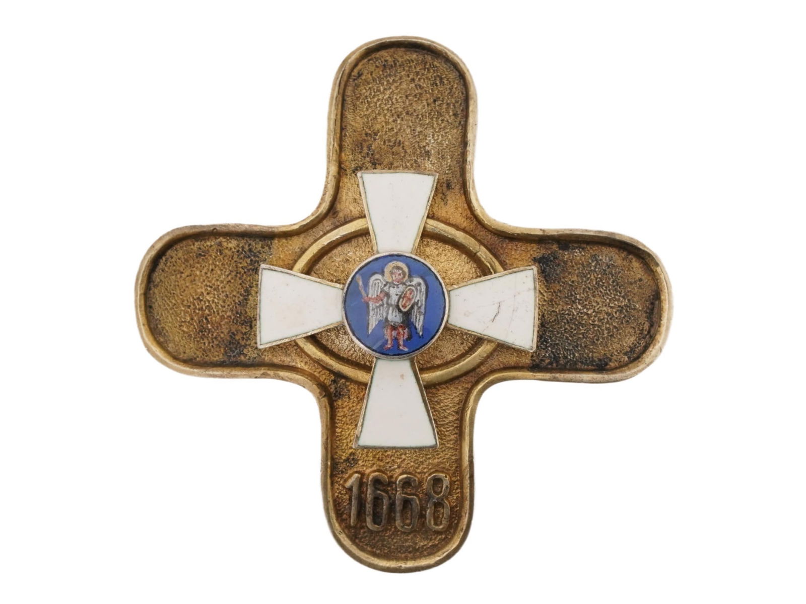 RUSSIAN IMPERIAL SILVER BADGE 9TH KIEV HUSSAR REGIMENT: A Russian silver badge of the 9th Kiev Hussar Regiment of the Imperial Russian Army. The date 1668 refers to the founding year of the original Cossack regiment. Formed as a cross with a central medall