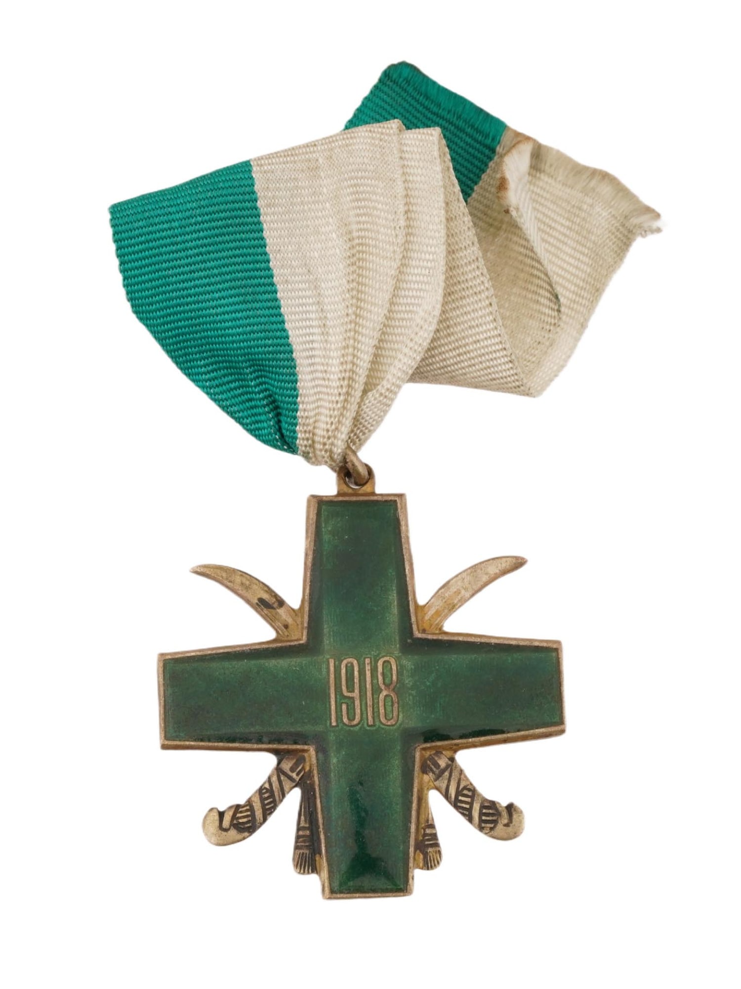 RUSSIAN CIVIL WAR MILITARY ORDER LIBERATION OF SIBERIA: A Russian Civil War Order of the Liberation of Siberia, issued by the government of the Russian State under Alexander Kolchak. Featuring a green enamel cross with the date 1918 at the center and two c
