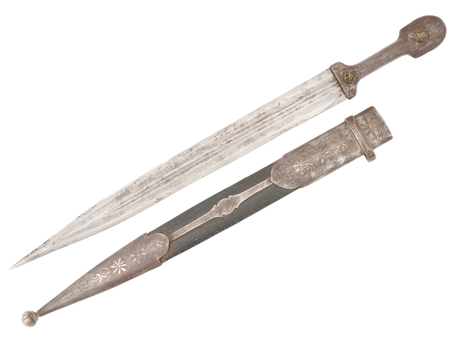 ANTIQUE CAUCASIAN SILVER KINDJAL DAGGER W SCABBARD (1 of 12)