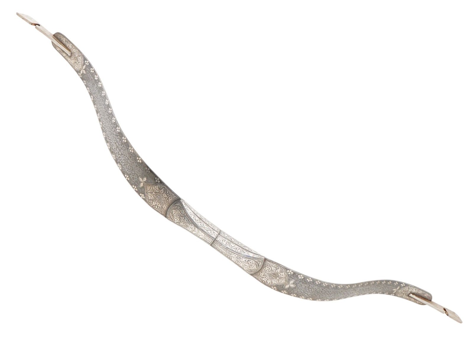 ANTIQUE PERSIAN DAMASCUS STEEL BOW W SILVER INLAY (1 of 10)