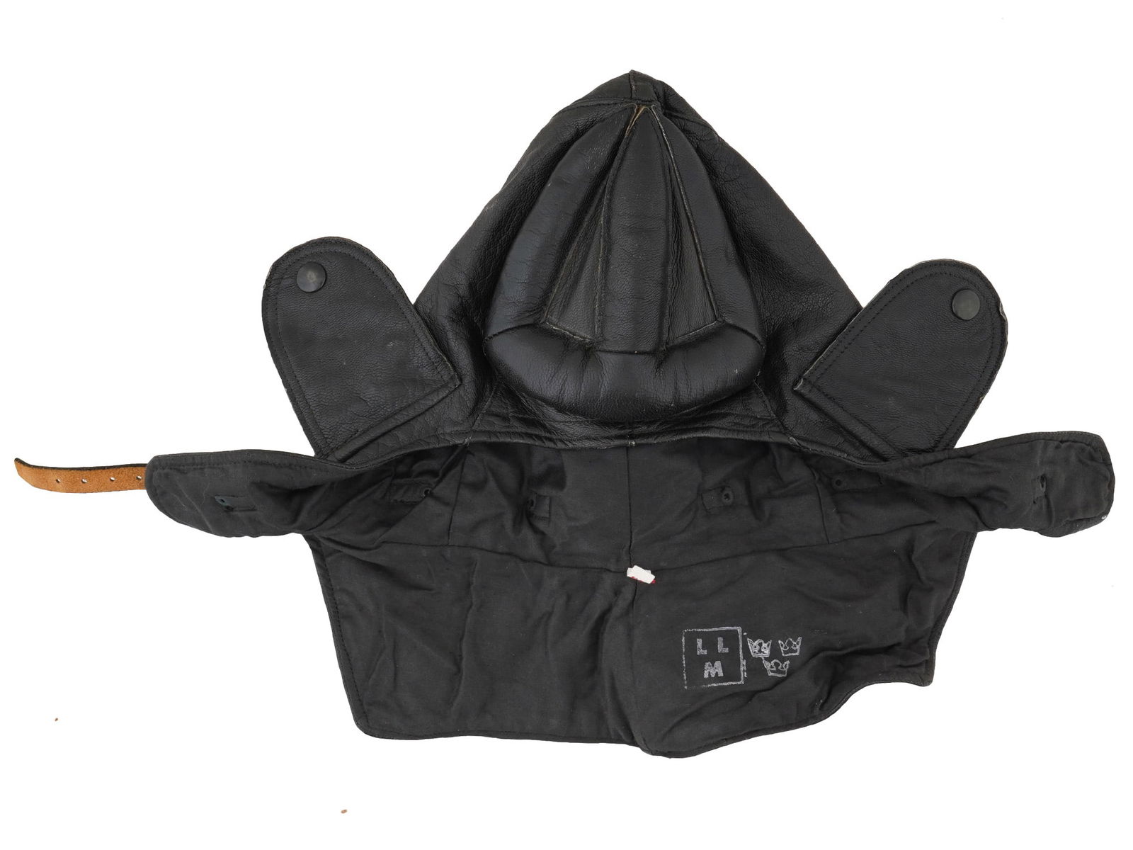 VINTAGE SWISS BLACK LEATHER TANK HELMET MARKED (1 of 7)