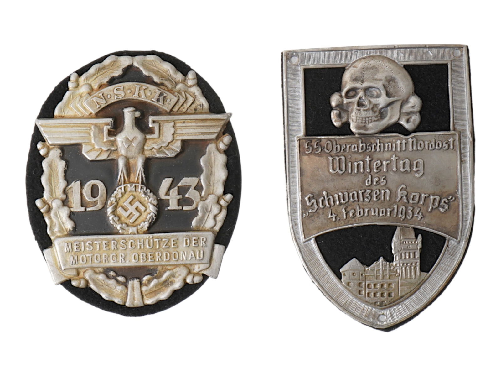 GROUP OF GERMAN WWII MODEL SS NSKK TAG SHIELDS (1 of 4)