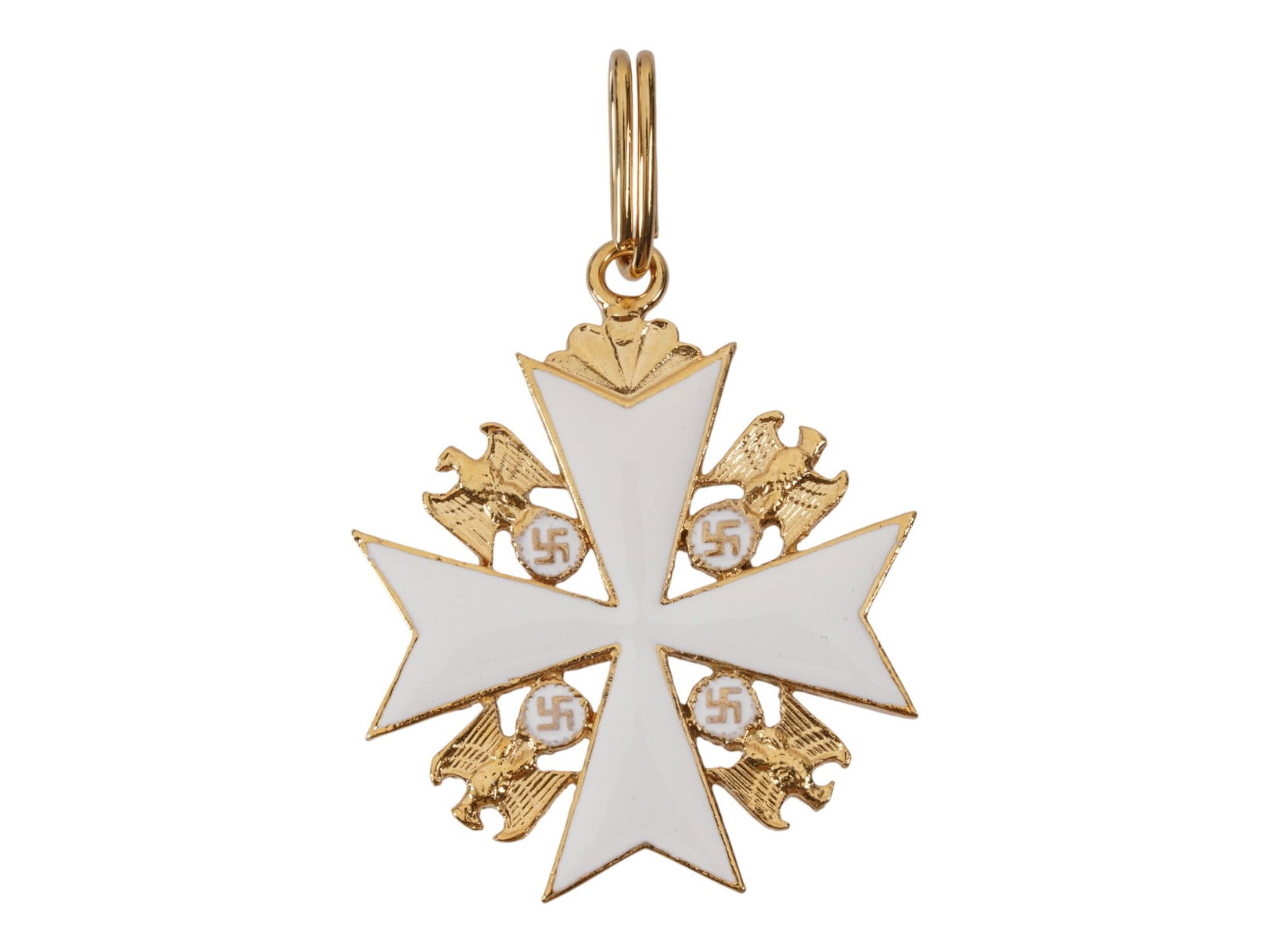 WWII NAZI GERMAN ORDER OF MERIT OF THE GERMAN EAGLE: A WWII Nazi German Order of Merit of the German Eagle. Based on the white enameled Maltese Cross, this order features German eagles at each corner carrying a swastika, emblematic of the Nazi regime. S