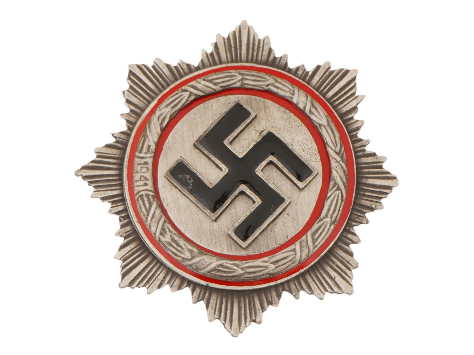 WWII NAZI GERMAN MILITARY AWARD GERMAN CROSS IN SILVER: A WWII Nazi German high-ranking military award, the German Cross in Silver, instituted in 1941 and awarded for distinguished service not directly related to combat. The decoration features the charact