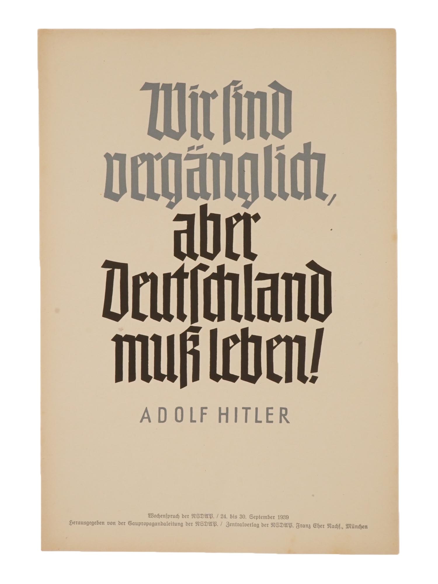 WWII 1939 NAZI GERMAN POSTER QUOTING ADOLPH HITLER (1 of 3)