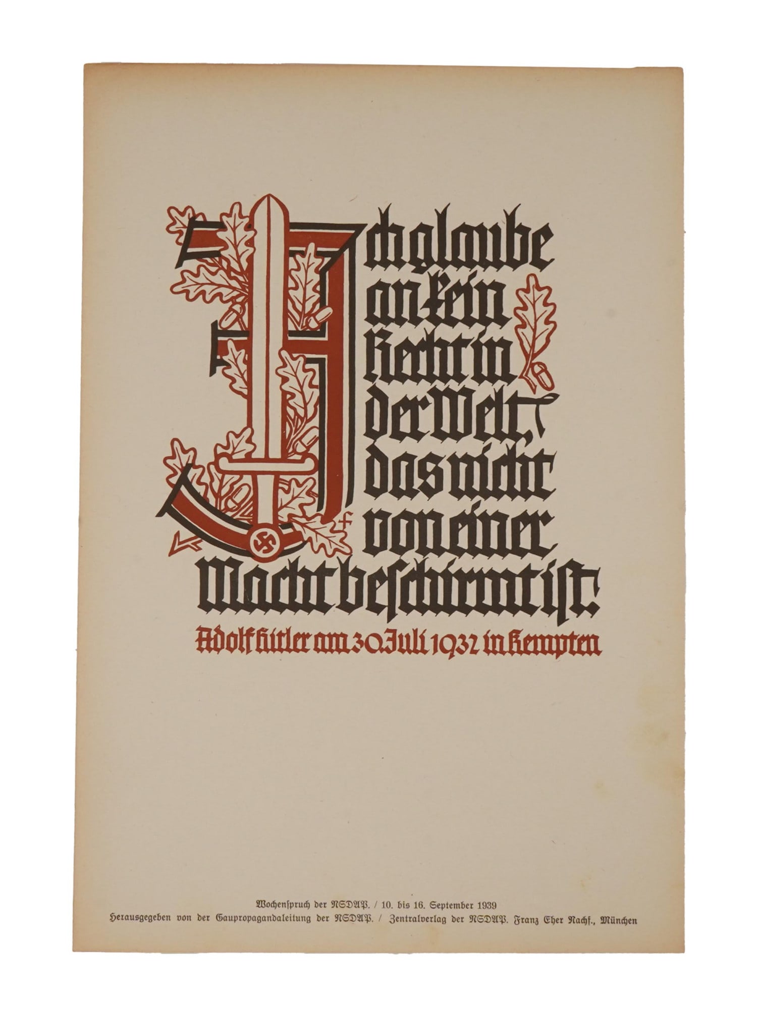 ORIGINAL GERMAN 1939 POSTER QUOTING ADOLPH HITLER (1 of 3)