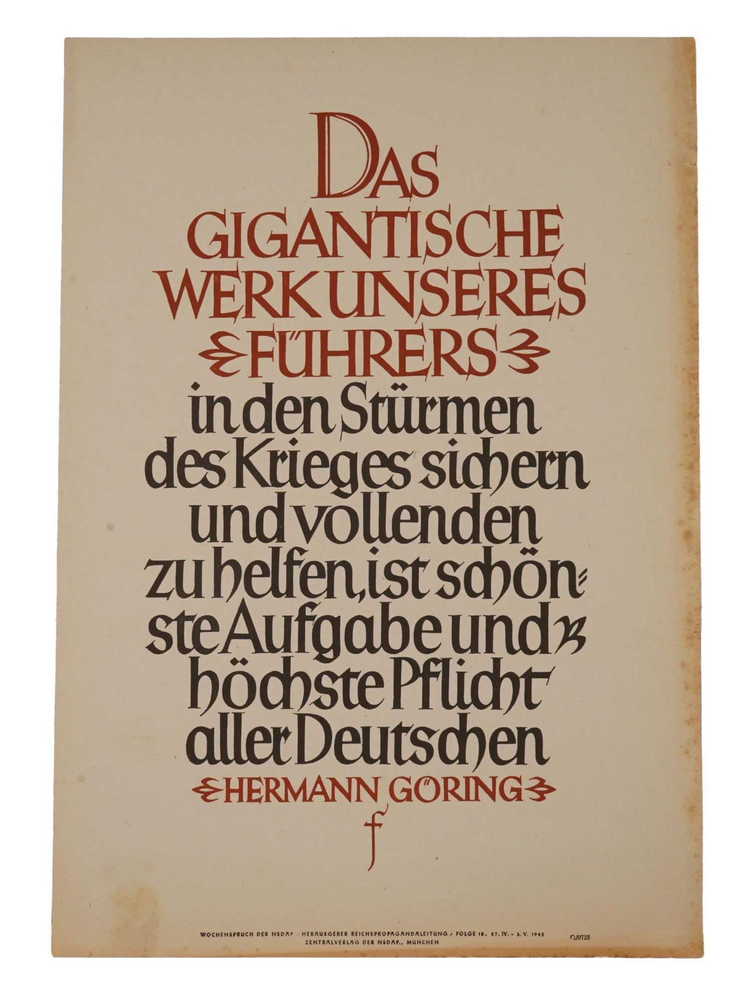 ORIGINAL GERMAN 1941 POSTER QUOTING HERMANN GORING (1 of 3)