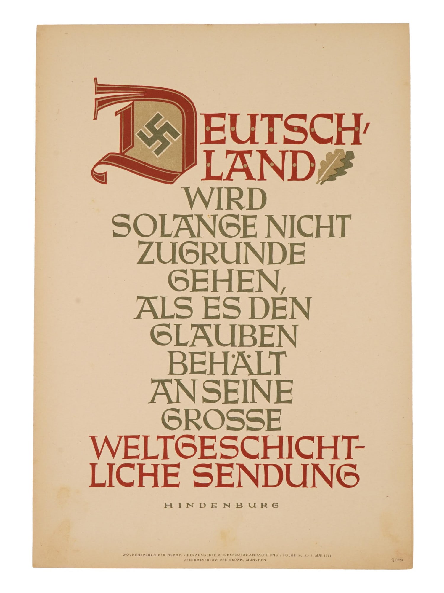 WWII NAZI GERMAN 3RD REICH PROPAGANDA POSTER HINDENBURG (1 of 3)