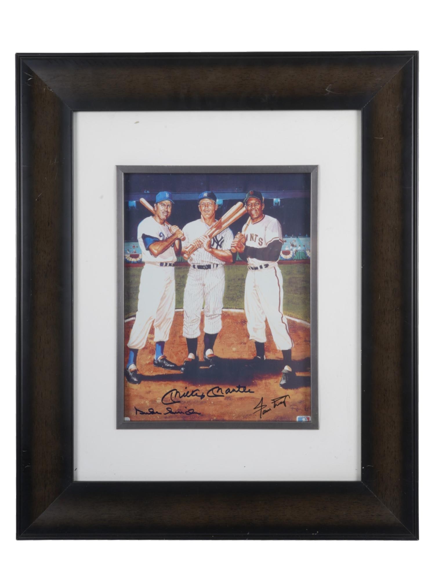 AUTOGRAPHED MICKEY MANTLE WILLIE MAYS DUKE SNIDER PRINT (1 of 5)