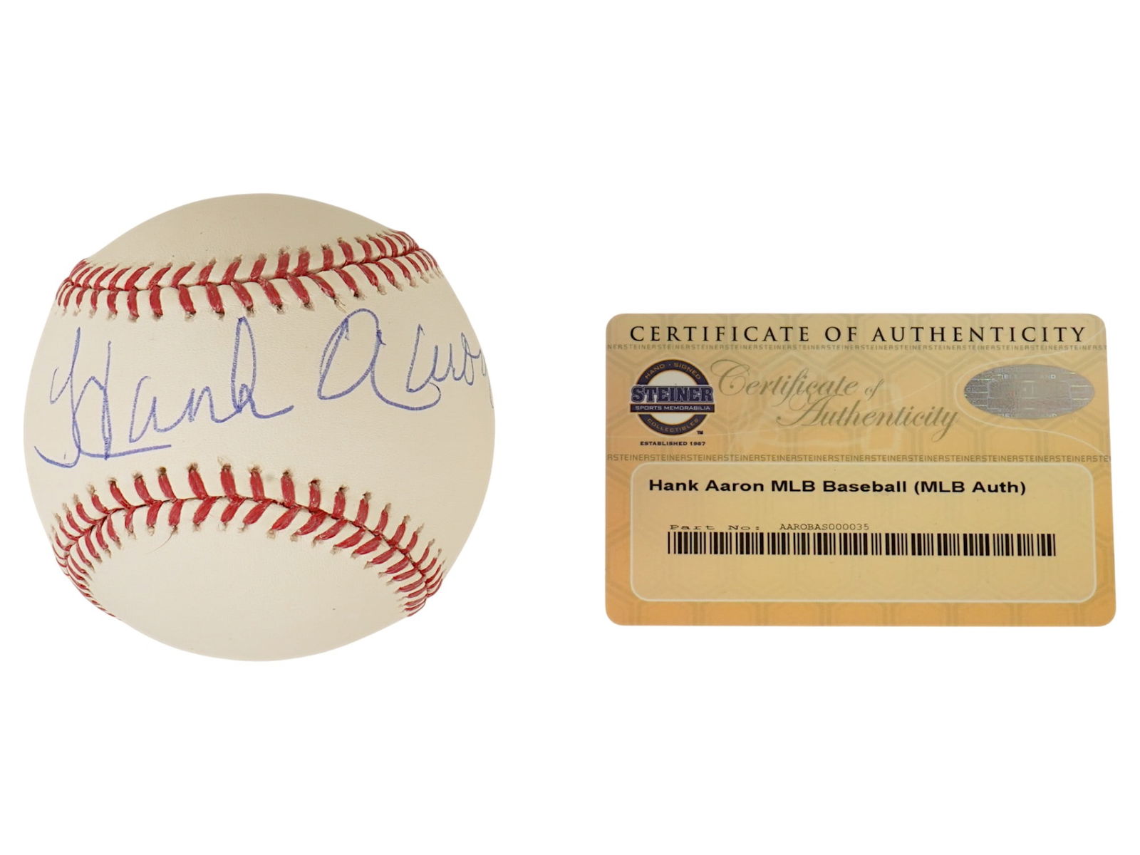 HANK AARON AUTOGRAPHED BASEBALL STEINER AUTH (1 of 9)