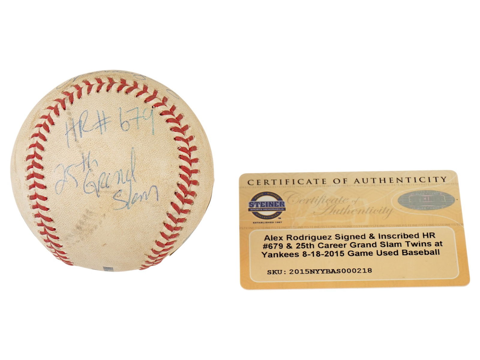 ALEX RODRIGUEZ SIGNED GAME USED HR 679 GRAND SLAM 25 BALL (1 of 8)