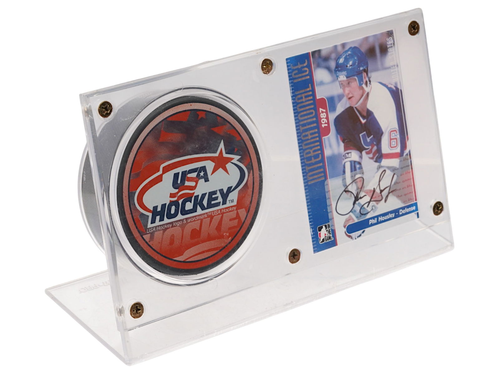 AMERICAN HOCKEY PUCK CARD AUTOGRAPHED BY PHIL HOUSLEY (1 of 5)