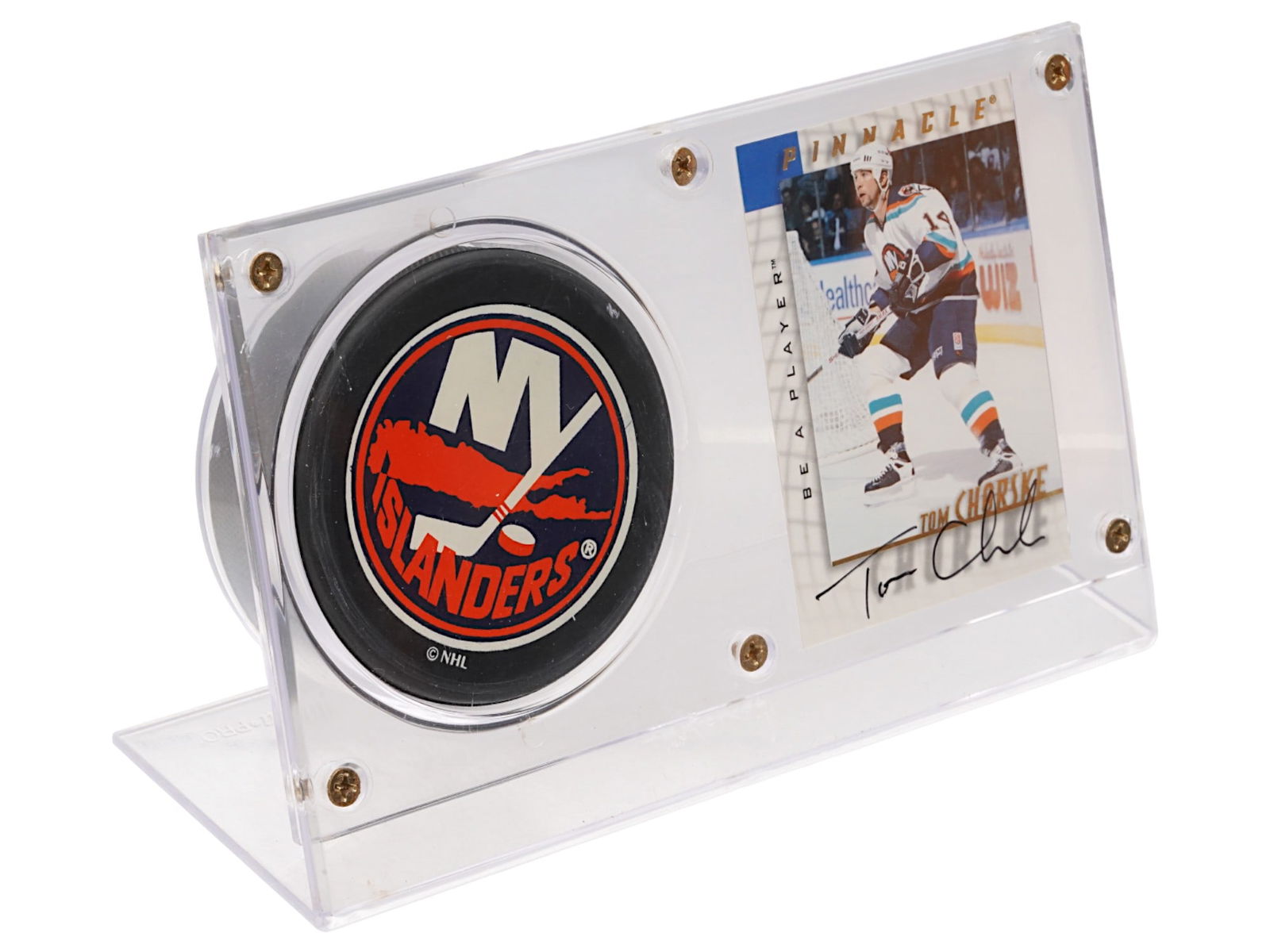 AUTOGRAPHED BY TOM CHORSKE CARD AND NHL HOCKEY PUCK (1 of 4)