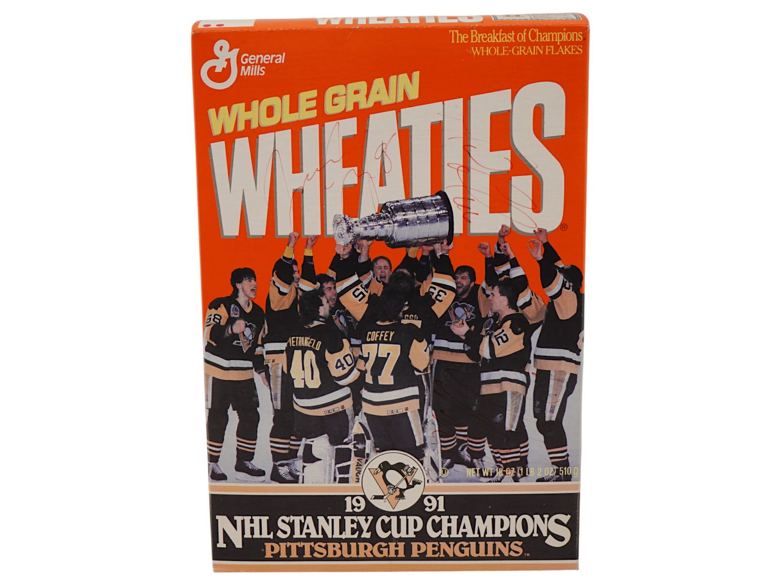 1991 STANLEY CUP PENGUINS TEAM SIGNED WHEATIES BOX (1 of 7)