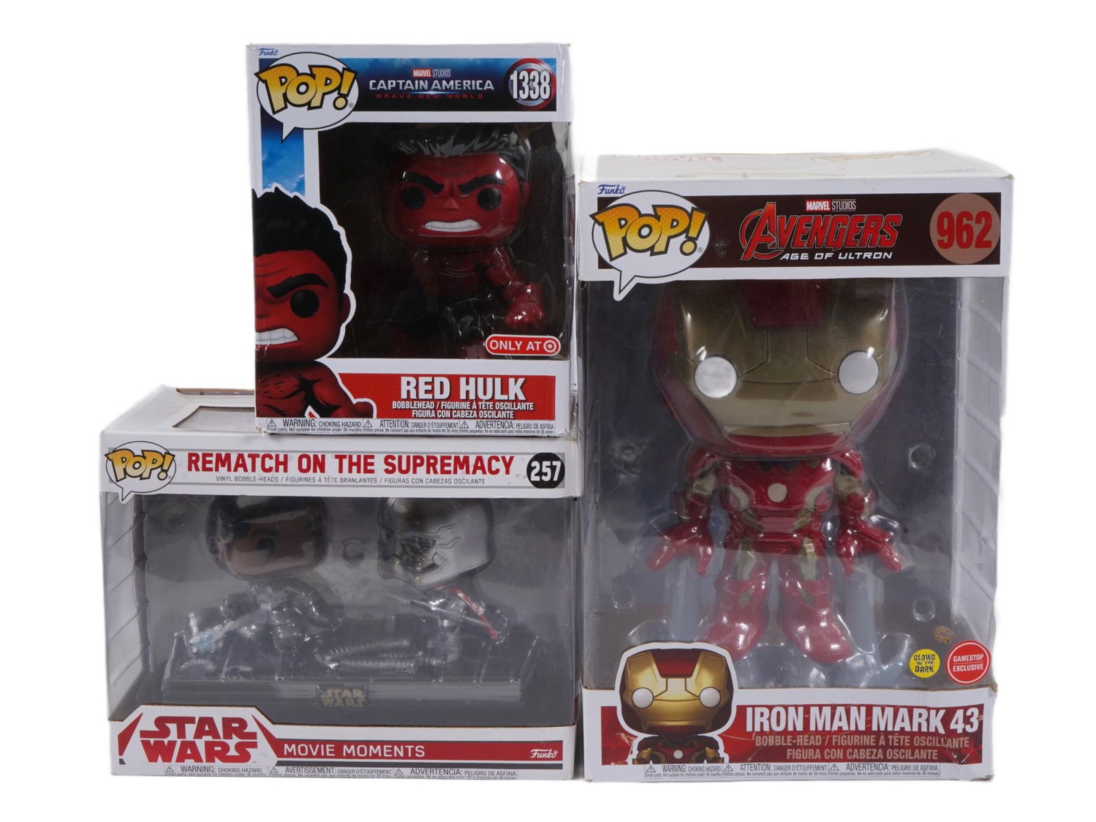 THREE FUNKO POP MARVEL AND STAR WARS VINYL FIGURES IOB (1 of 2)