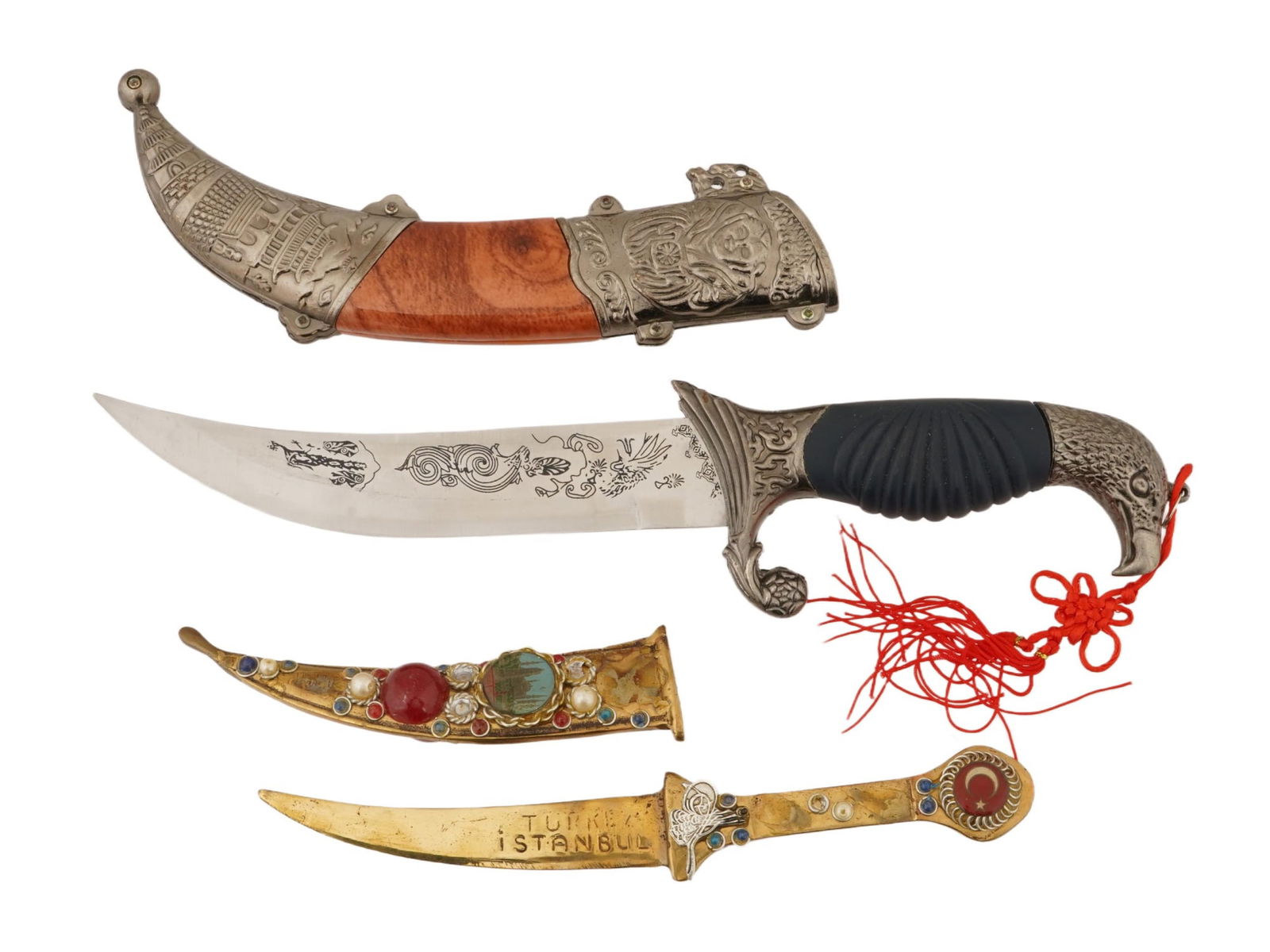 LOT OF VINTAGE ORIENTAL SOUVENIR KNIVES W SHEATHS (1 of 6)