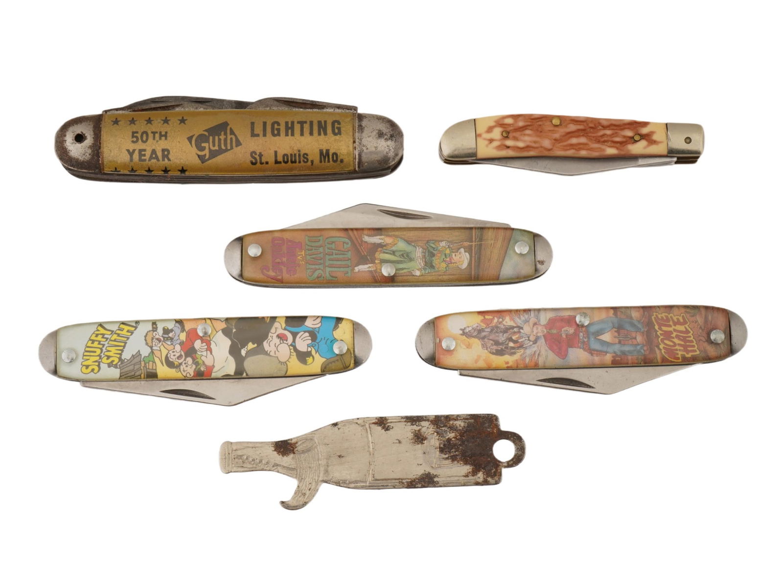 VINTAGE AMERICAN FOLDING KNIVES AND BOTTLE OPENER (1 of 6)