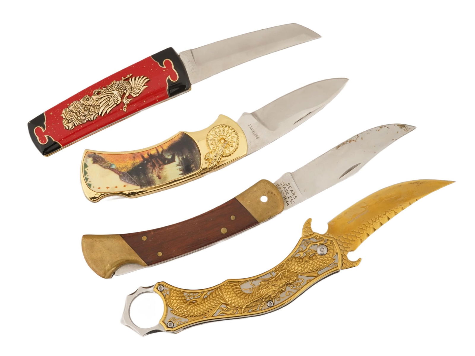 GROUP OF FOUR VINTAGE AMERICAN FOLDING KNIVES (1 of 5)