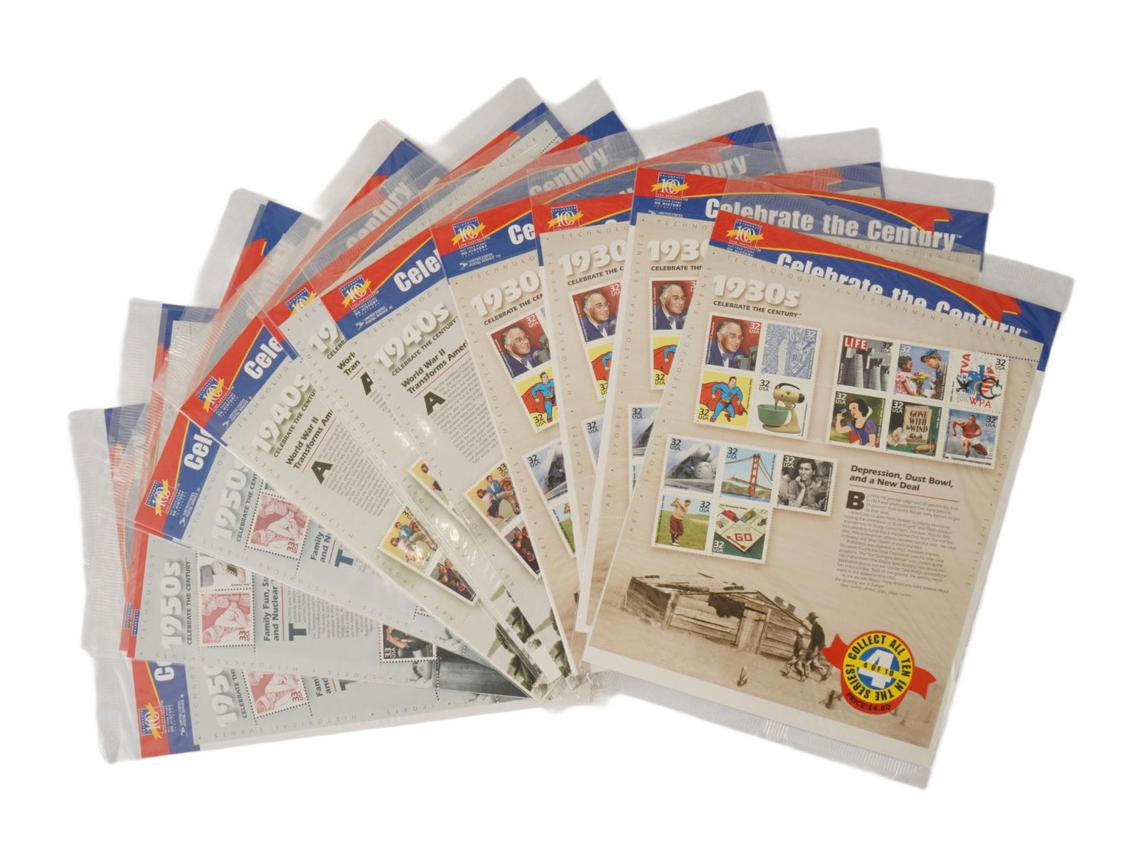 LOT OF US POST CELEBRATE THE CENTURY STAMP SHEETS (1 of 3)