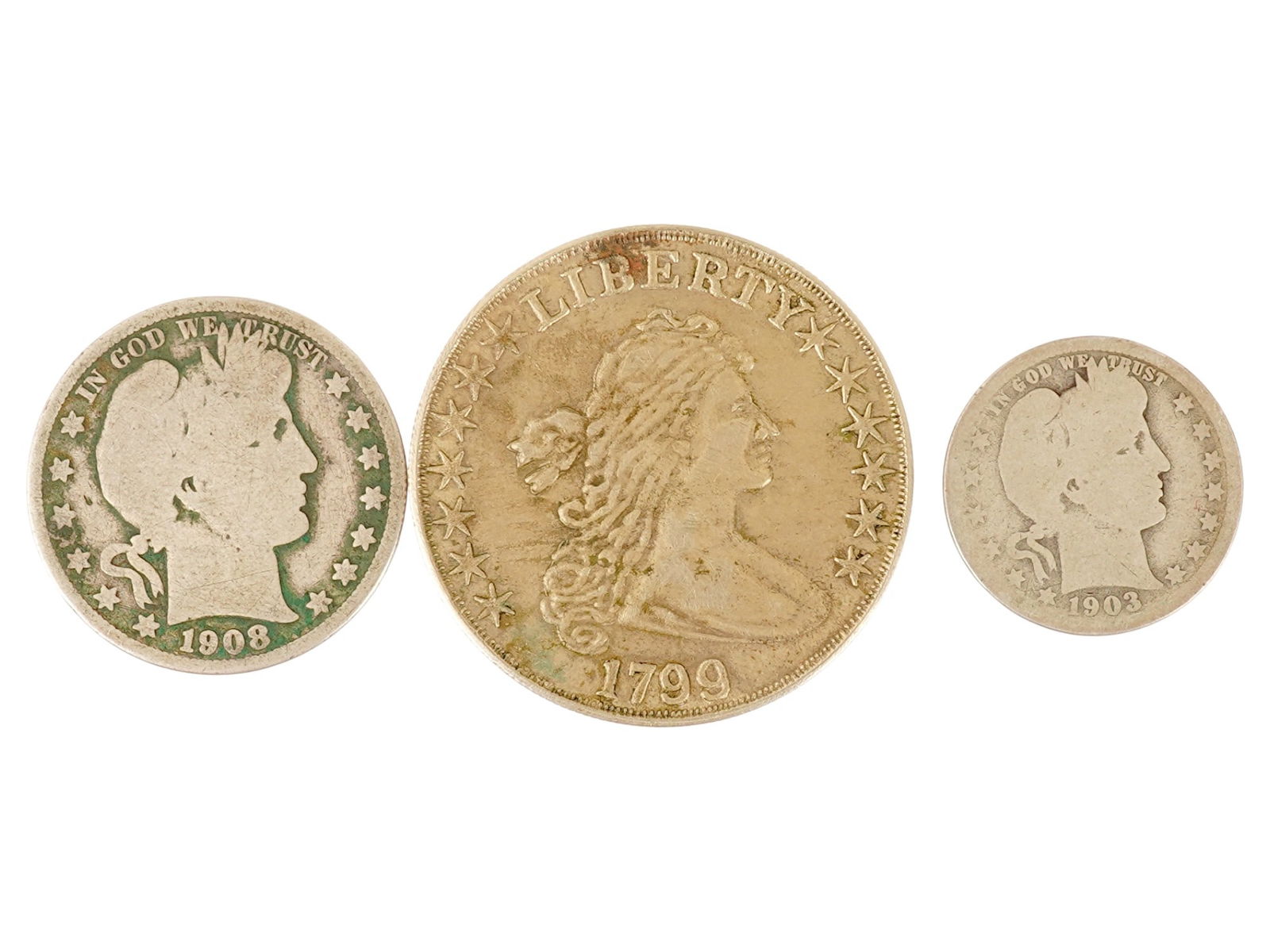 LOT OF ANTIQUE US DRAPED BUST BARBER SILVER COINS (1 of 3)