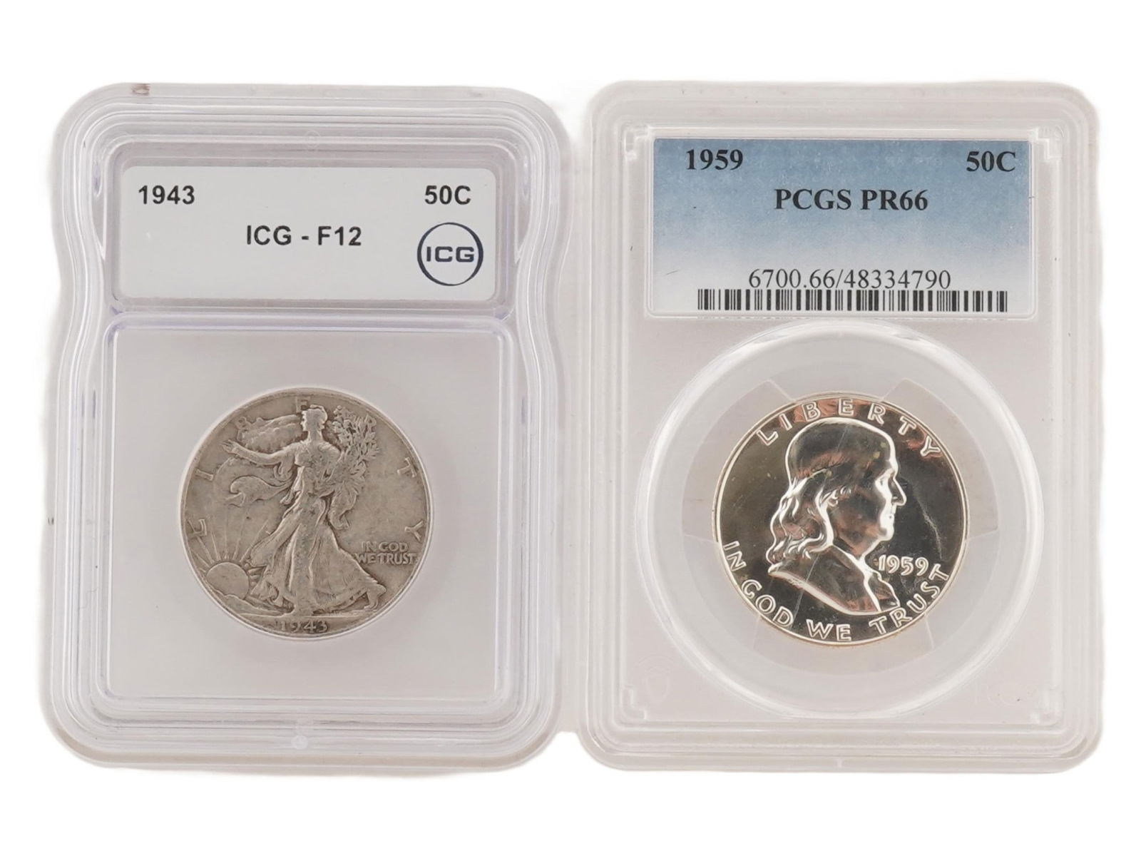 GRADED VINTAGE AMERICAN SILVER HALF DOLLAR COINS (1 of 7)