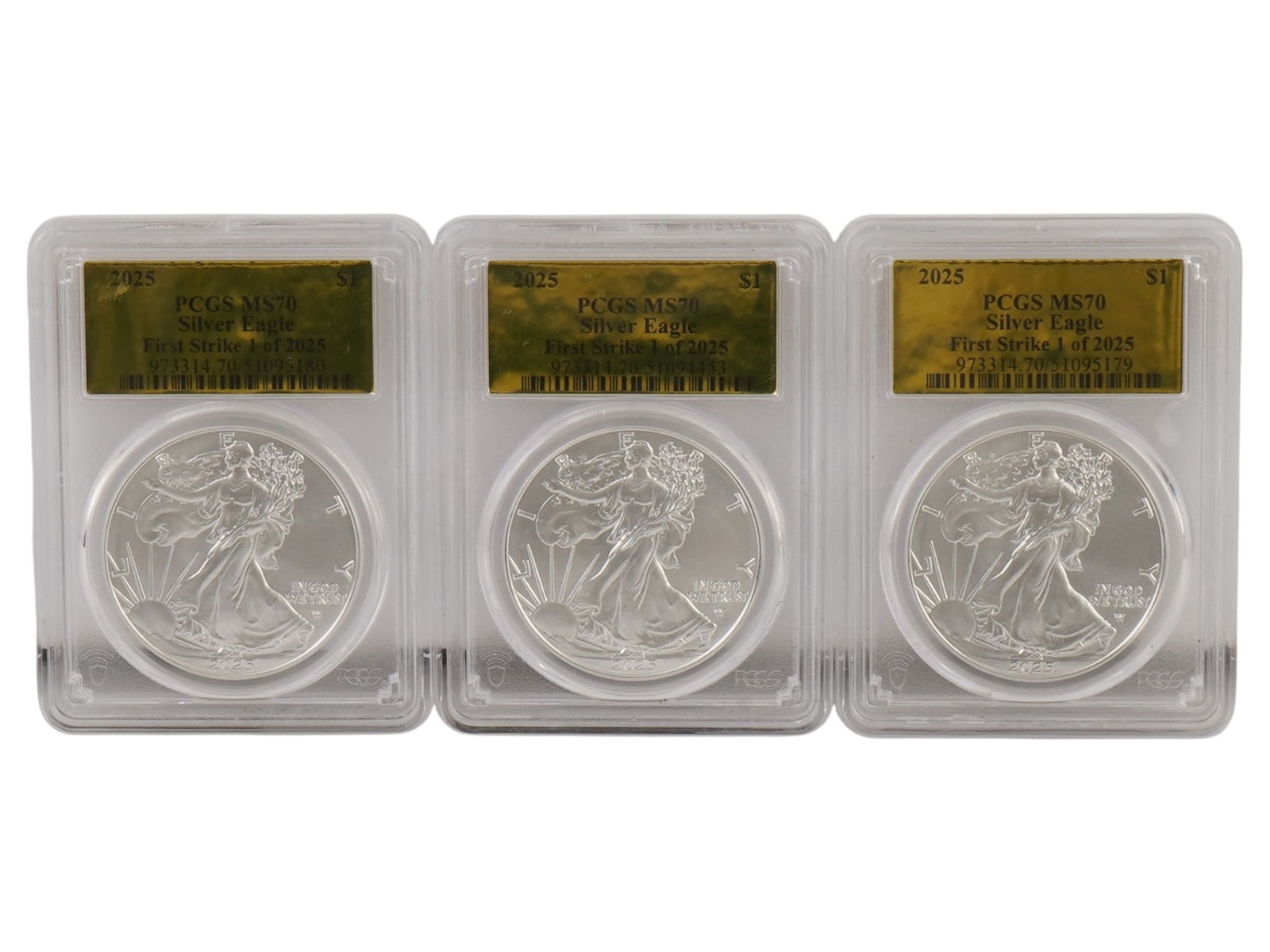 LOT 2025 AMERICAN SILVER EAGLE COINS GRADED MS70 PCGS (1 of 5)