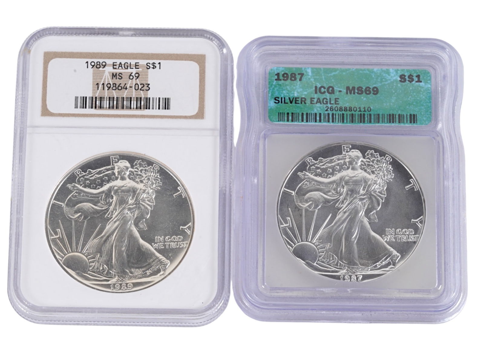 LOT OF AMERICAN SILVER EAGLE GRADED MS 69 BY ICG (1 of 2)