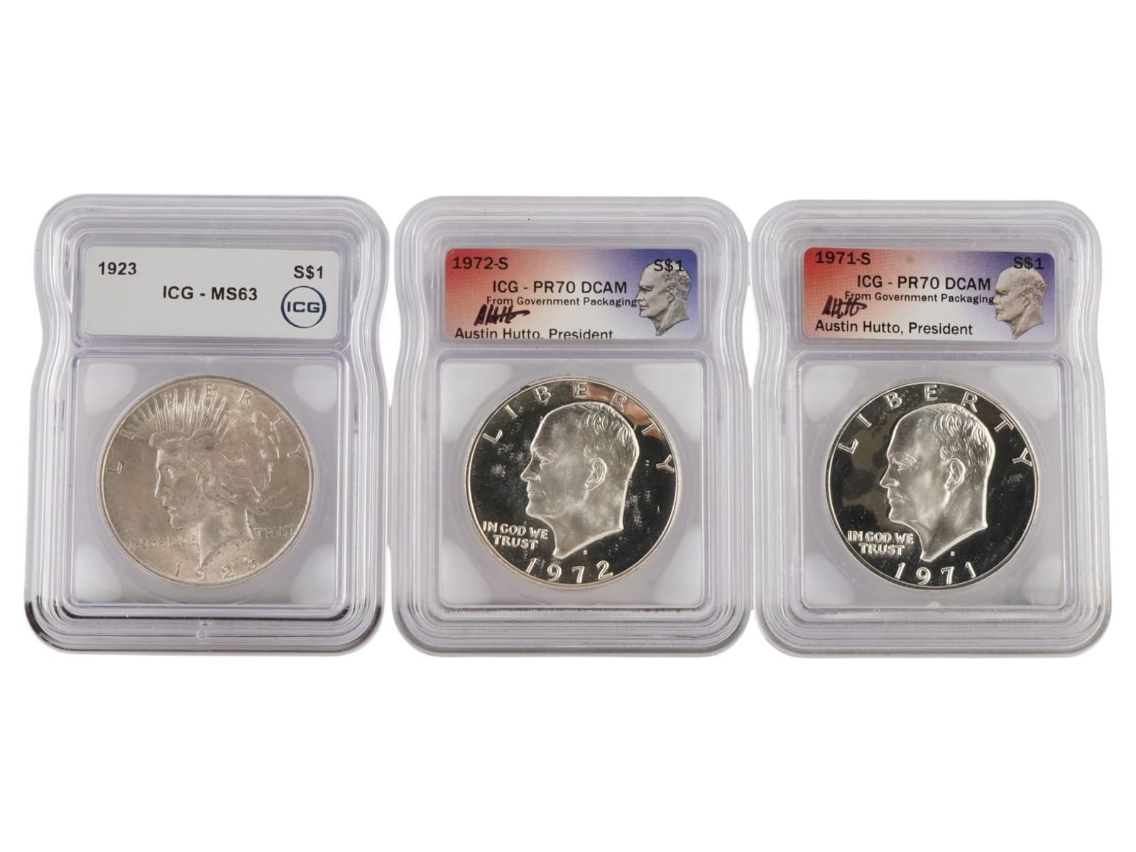 1923 PEACE DOLLAR AND EISENHOWER DOLLAR COINS GRADED (1 of 3)