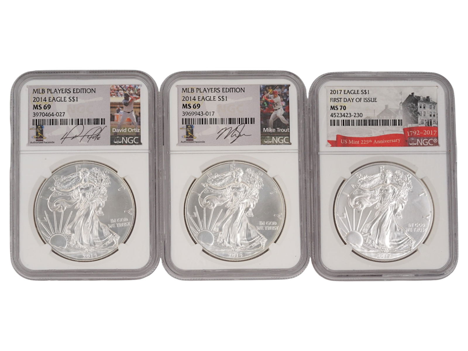 2014 AND 2017 AMERICAN SILVER EAGLE COINS MS GRADED (1 of 2)
