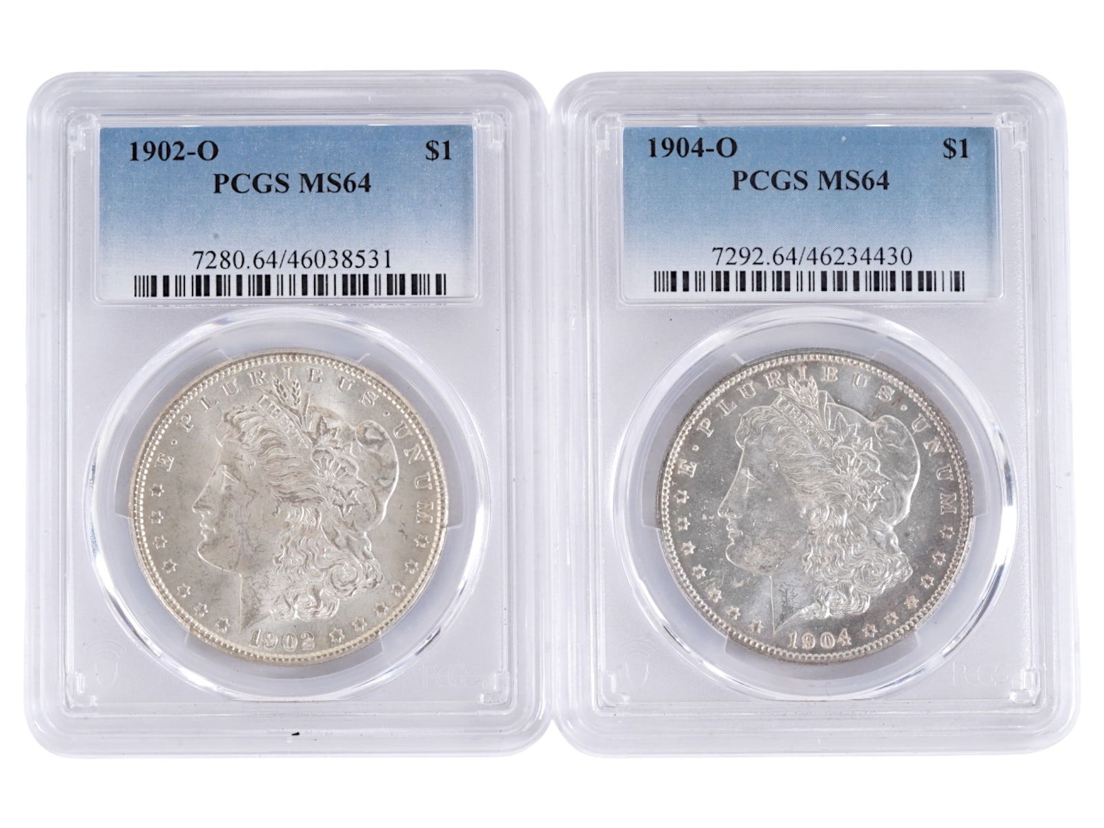 GRADED 1902 AND 1904 AMERICAN MORGAN SILVER DOLLARS (1 of 2)