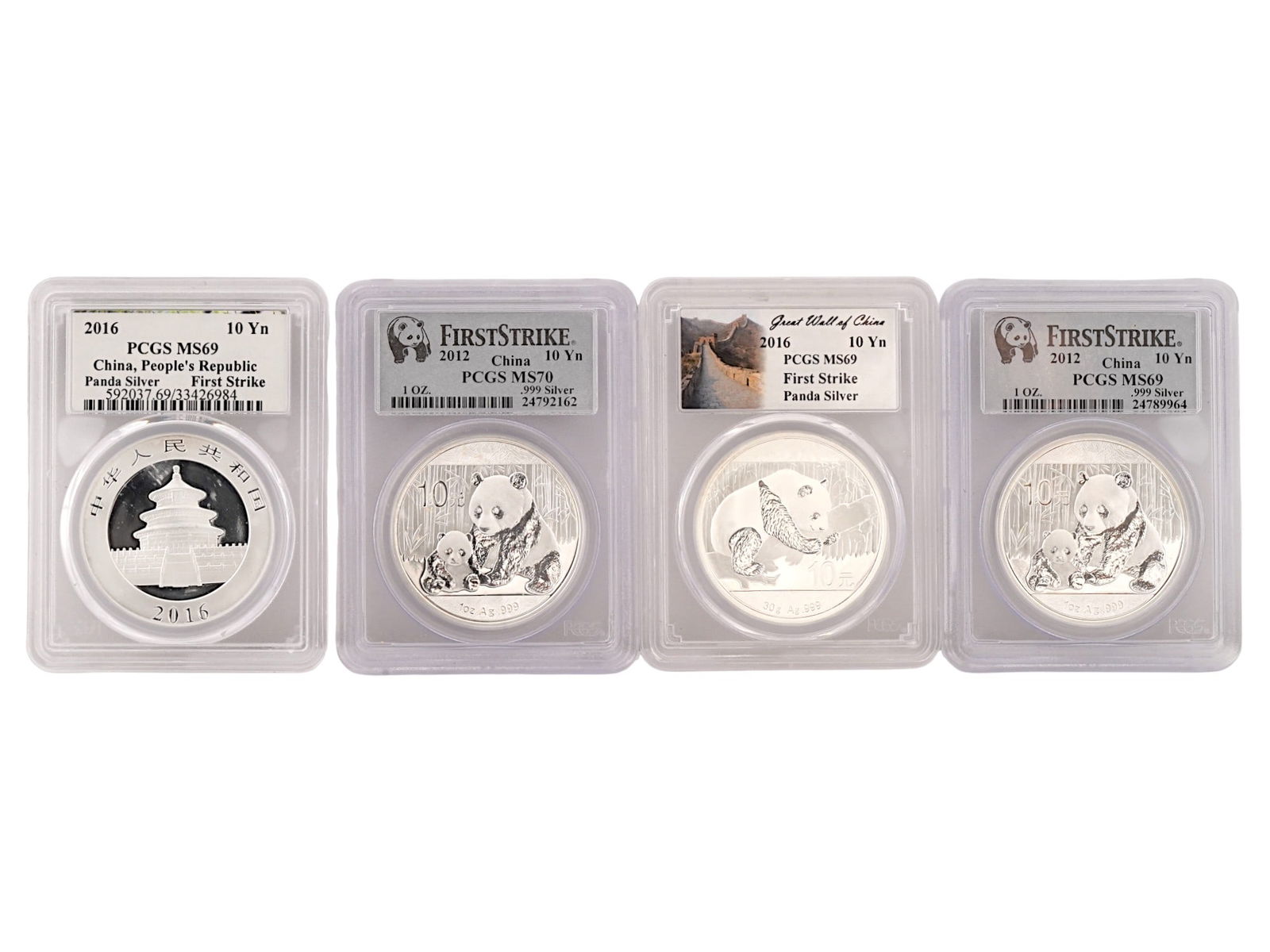 GRADED CHINESE 10 YUAN SILVER PANDA BULLION COINS (1 of 4)