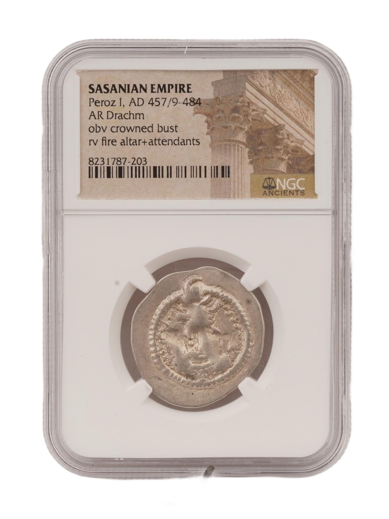 PERSIAN SASANIAN EMPIRE SILVER DRACHM GRADED COIN (1 of 8)