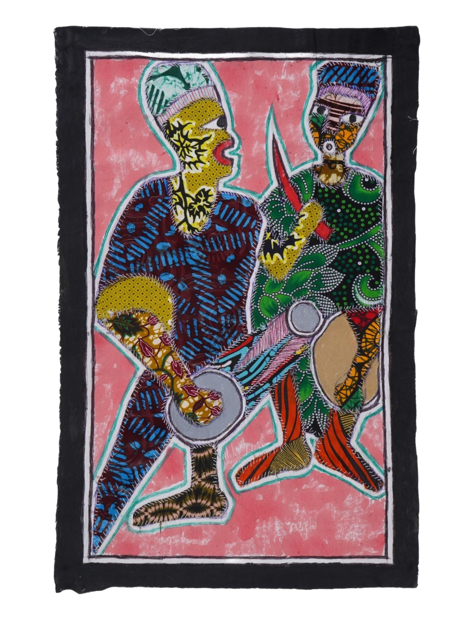 KAYODE BURAIMOH NIGERIAN STITCH FABRIC ARTWORK DRUMMERS (1 of 4)