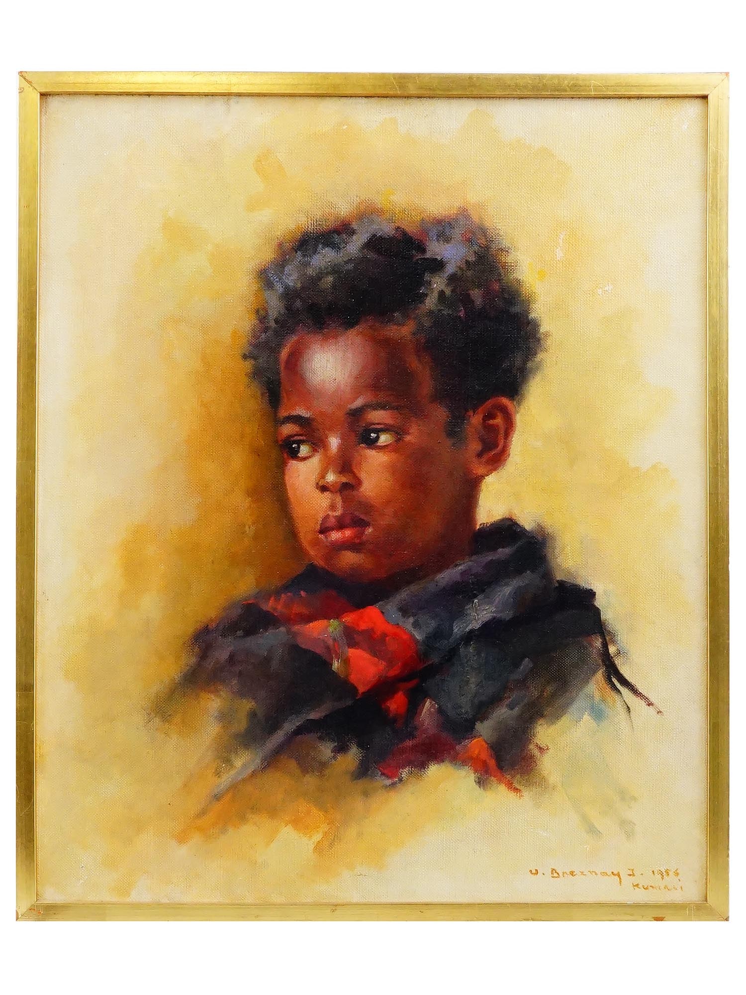 ATTR TO JOZSEF BREZNAY PORTRAIT MIXED MEDIA PAINTING (1 of 5)