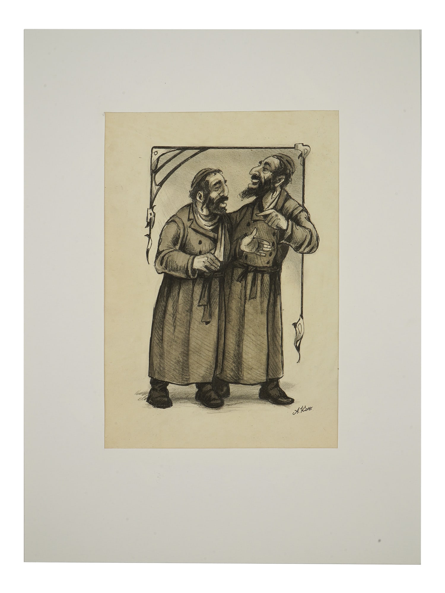 JUDAICA RUSSIAN MIXED MEDIA PAINTING SIGNED A KON (1 of 4)