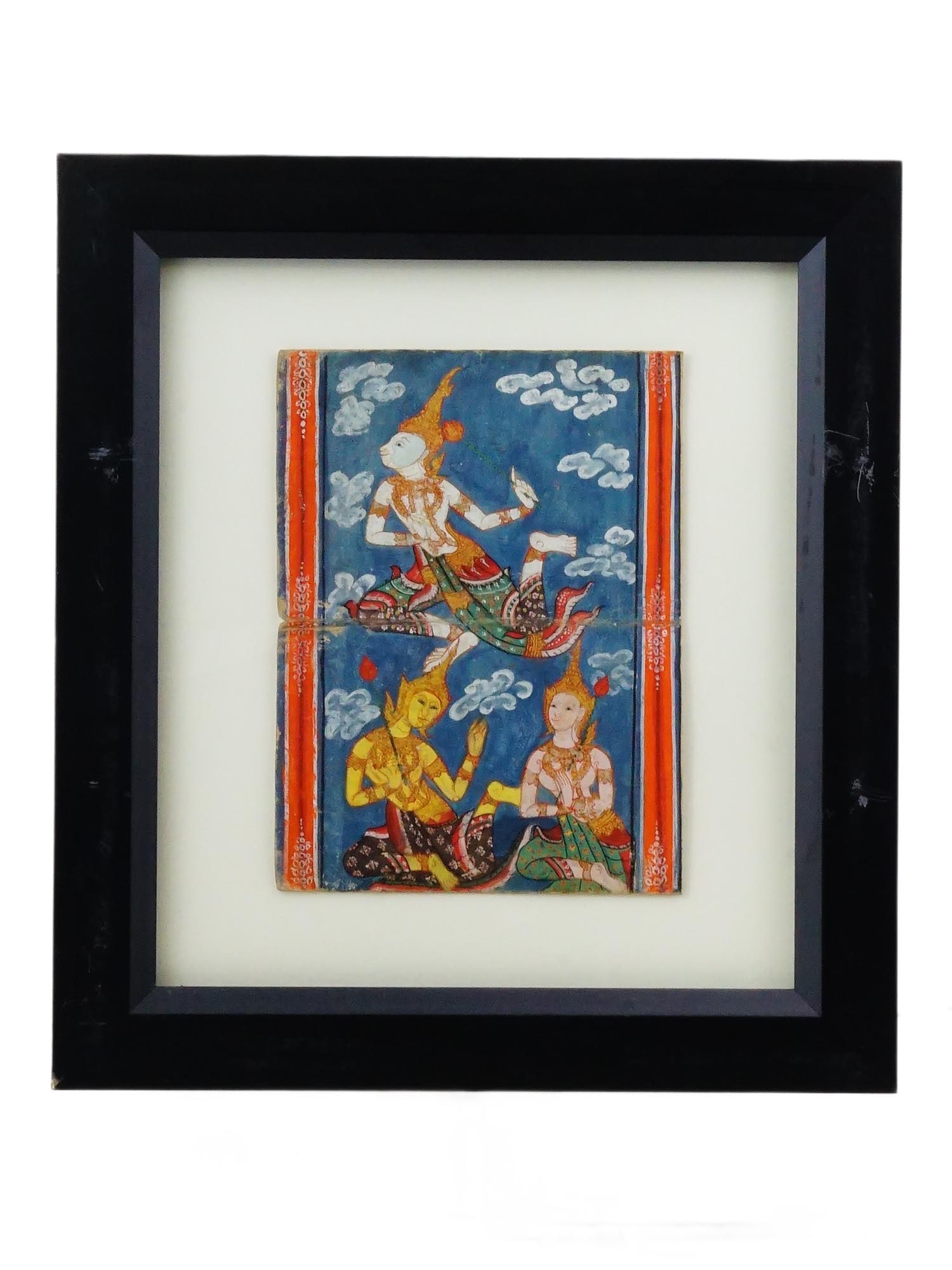 SOUTHEAST ASIAN THAI SCENE MIXED MEDIA PAINTING FRAMED (1 of 5)