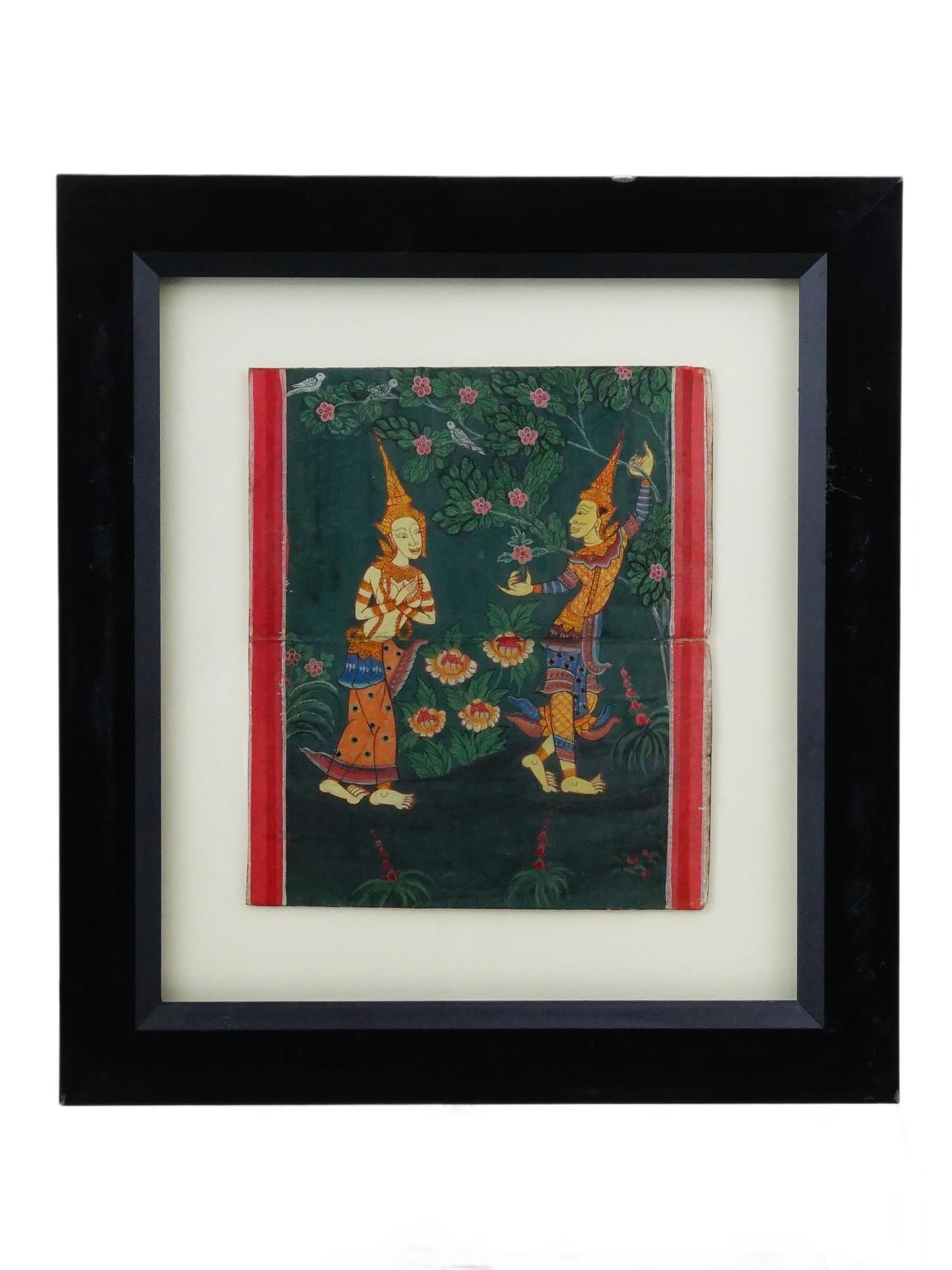 SOUTHEAST ASIAN THAI SCENE MIXED MEDIA PAINTING FRAMED (1 of 6)