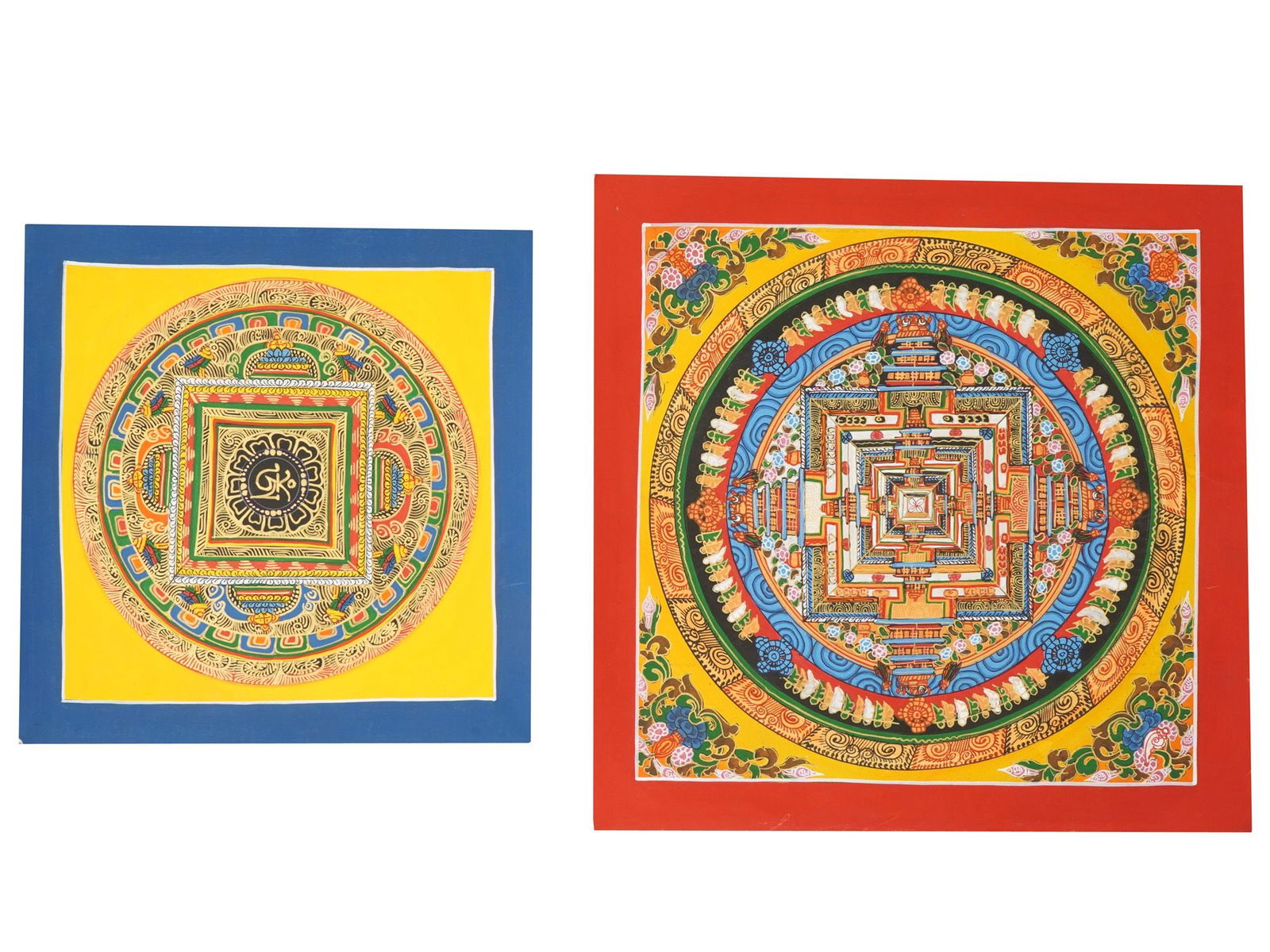 TWO BUDDHIST NEPALESE THANGKA PAINTINGS ON FABRIC (1 of 4)