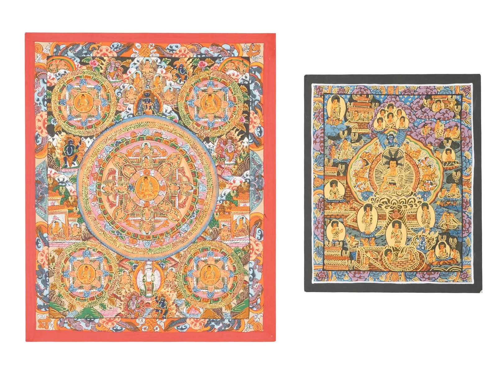 TWO BUDDHIST NEPALESE THANGKA PAINTINGS ON FABRIC (1 of 4)