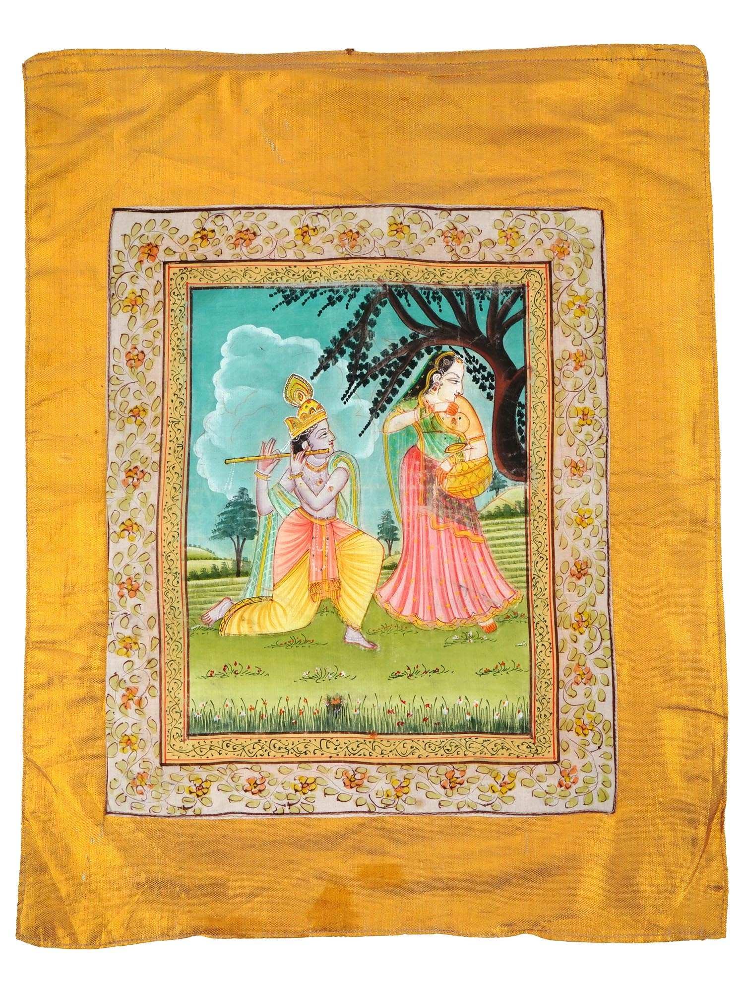 INDIAN MUGHAL MANNER MIXED MEDIA PAINTING ON SILK (1 of 3)