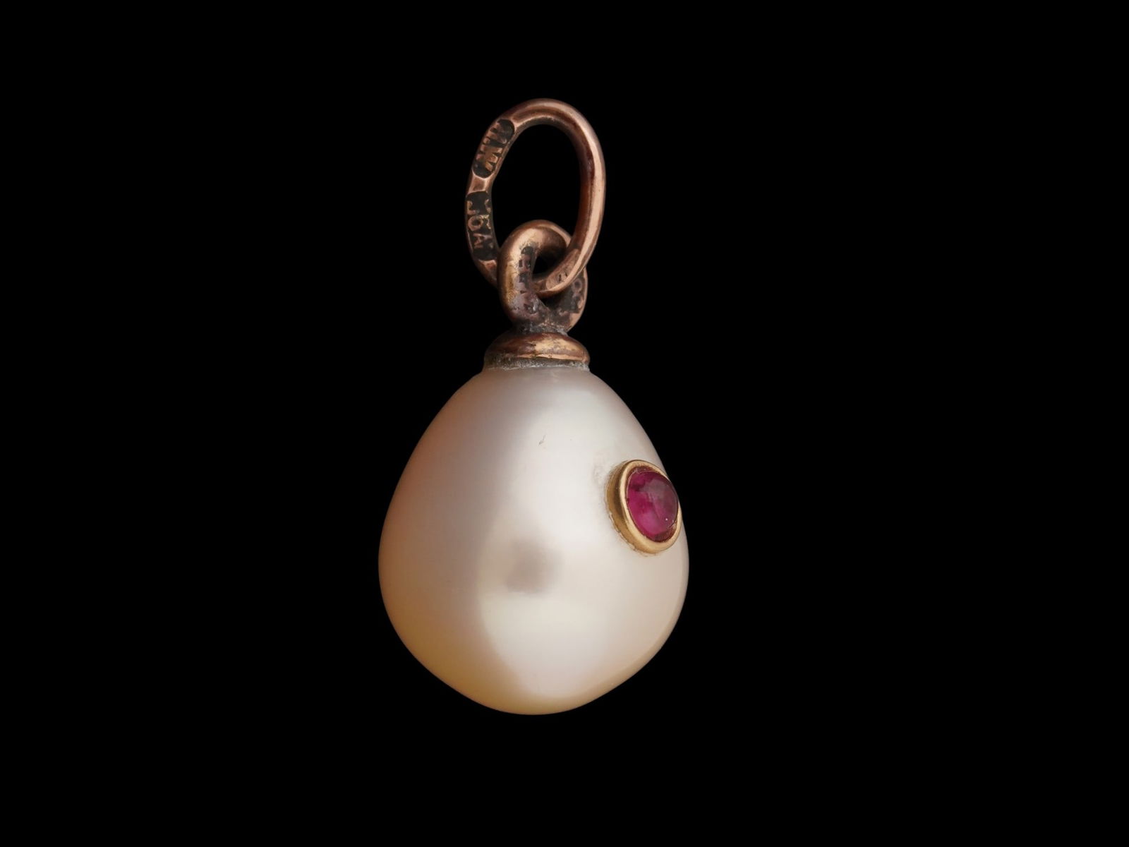 RUSSIAN GOLD AND PEARL EASTER EGG PENDANT WITH RUBY - 3