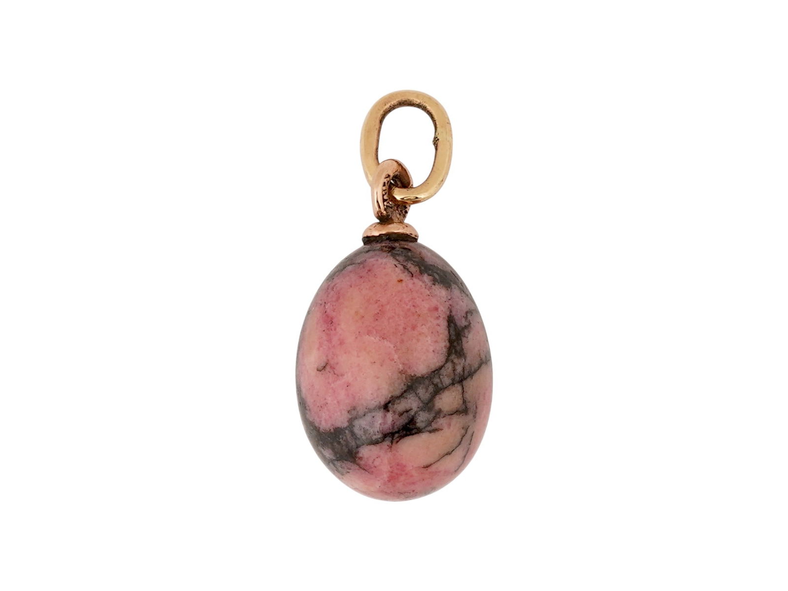 RUSSIAN 14K GOLD CARVED RHODONITE EASTER EGG PENDANT (1 of 5)